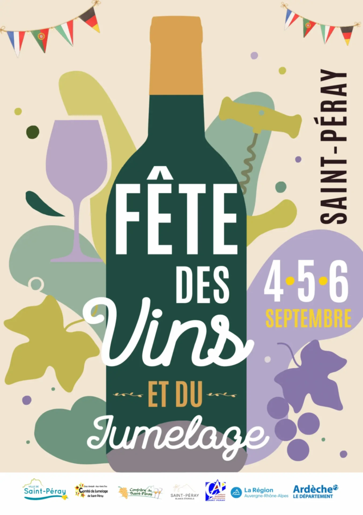 Affiche de la Fête des Vins et du Jumelage 2026 à Saint-Péray, du 4 au 6 septembre